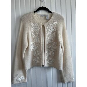 Liz Claiborne VTG Sweater Ivory Women Size Small Lambswool rabbit Angora